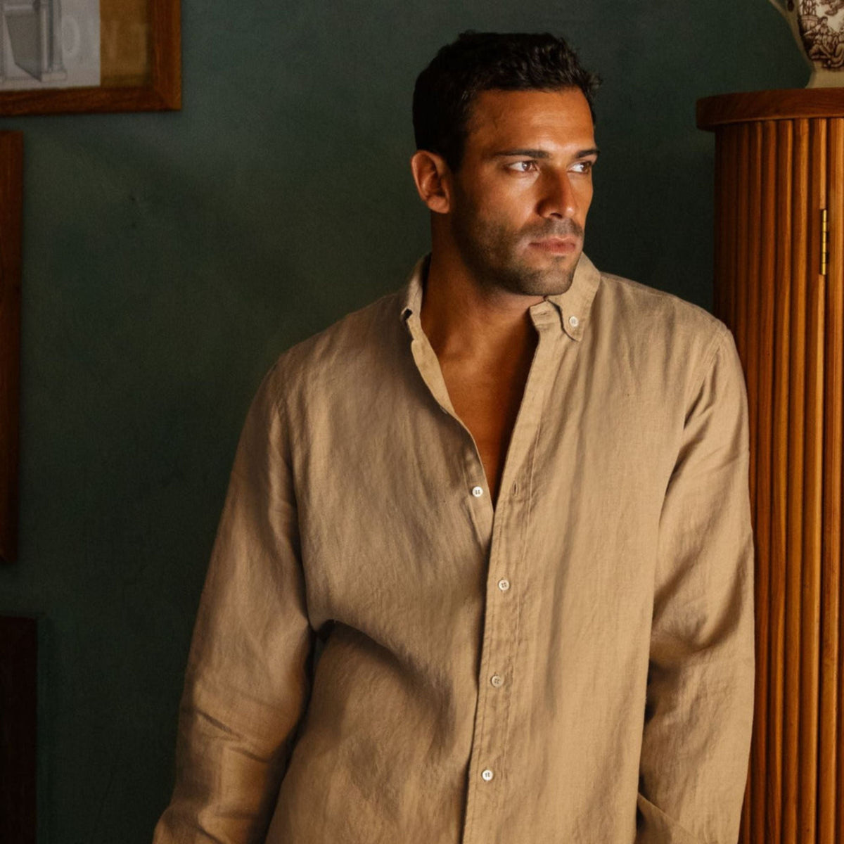 Wheat Beige Long Sleeve Linen Shirt - Linen Wear