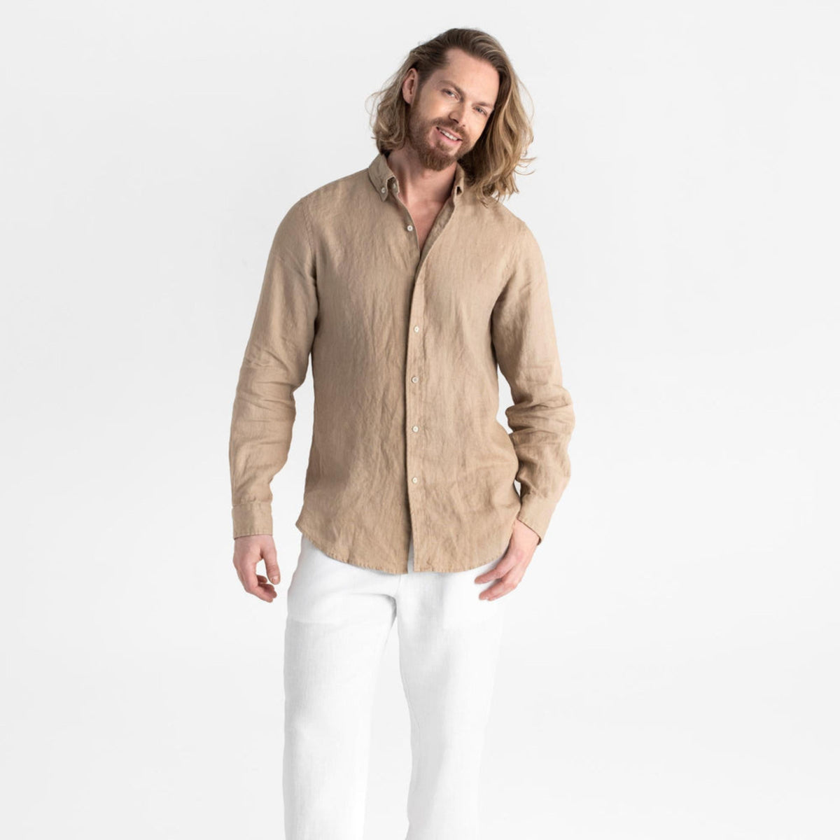 Wheat Beige Long Sleeve Linen Shirt - Linen Wear
