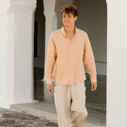 Peach Linen Long Sleeve Shirt - Linen Wear