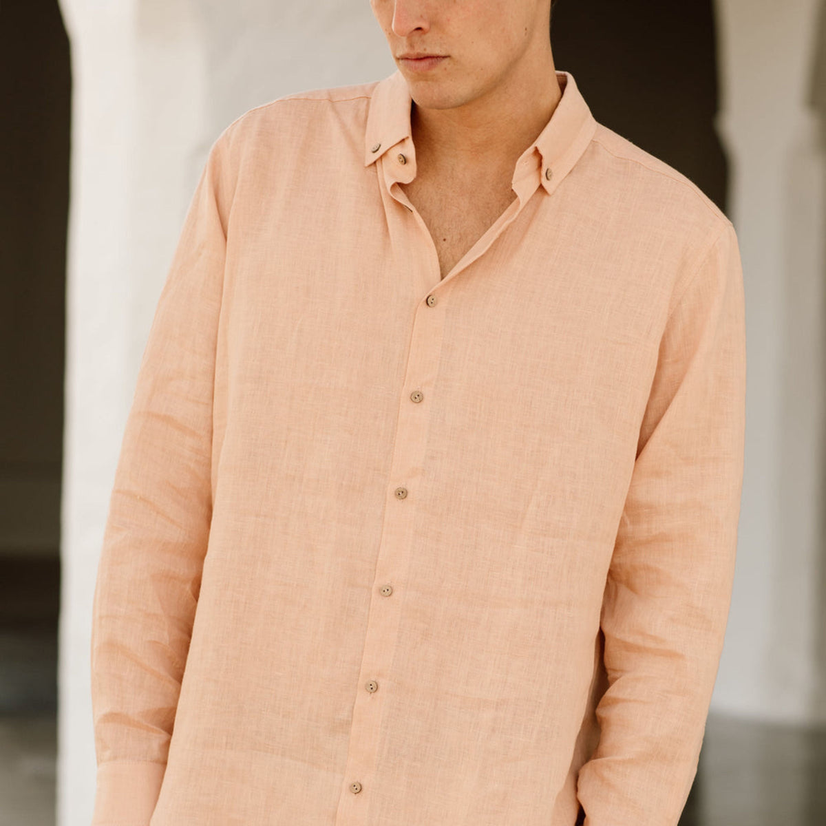 Peach Linen Long Sleeve Shirt - Linen Wear