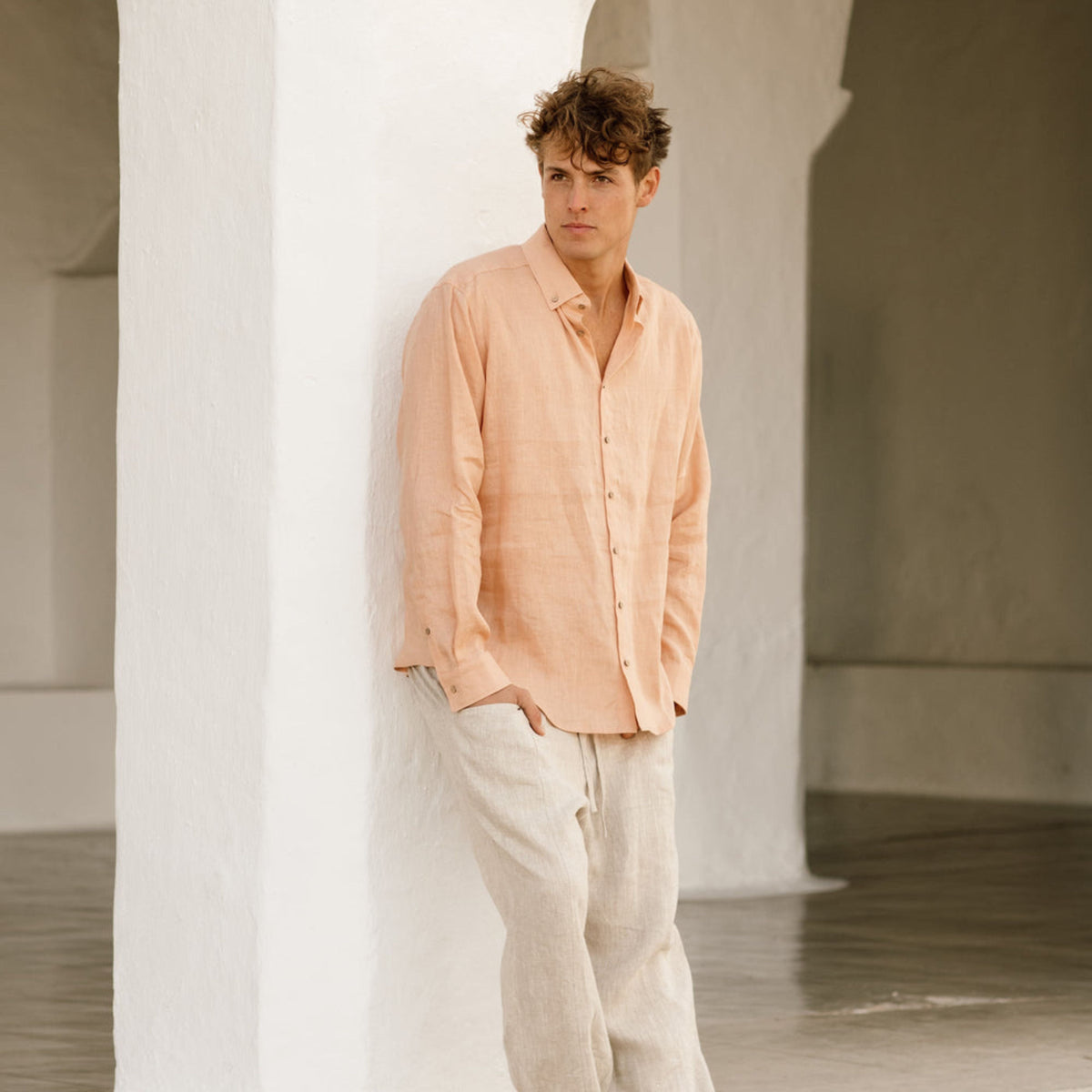 Peach Linen Long Sleeve Shirt - Linen Wear