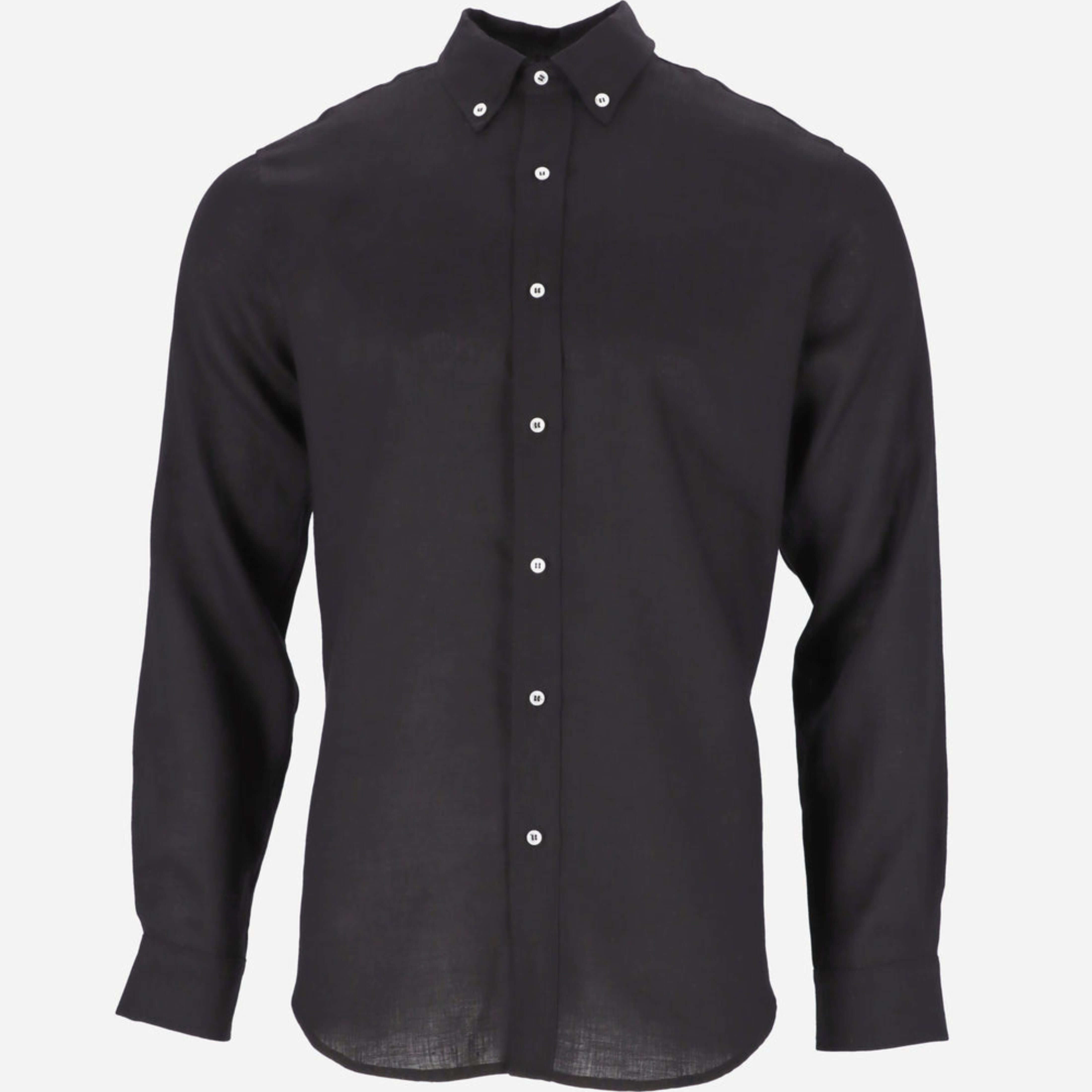 Black Linen Long Sleeve Shirt - Linen Wear
