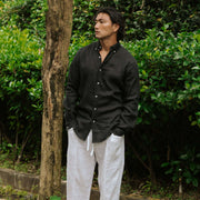 Black Linen Long Sleeve Shirt - Linen Wear