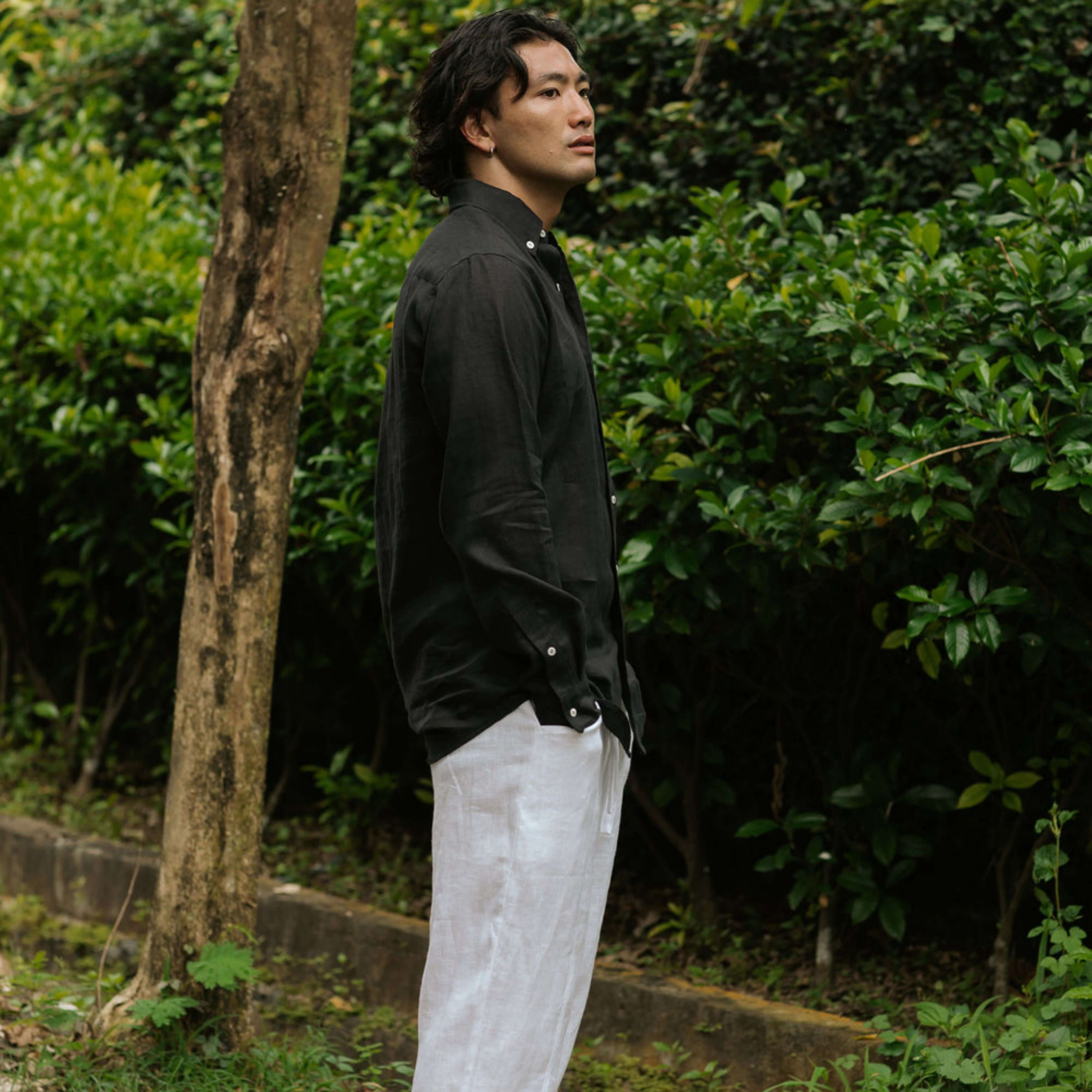 Black Linen Long Sleeve Shirt - Linen Wear