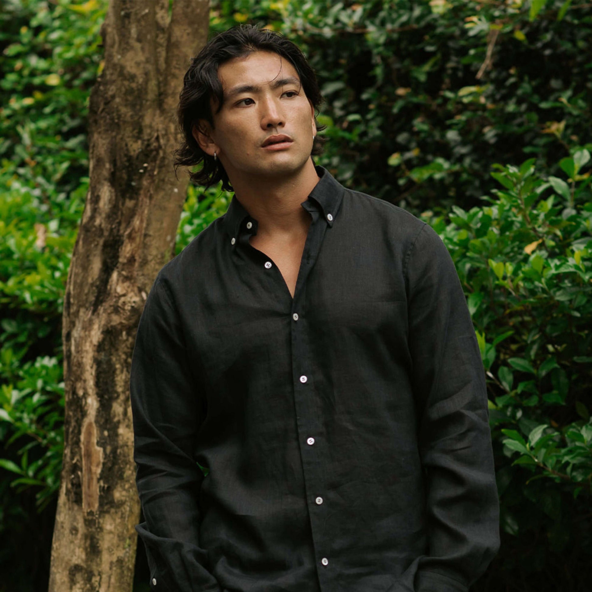Black Linen Long Sleeve Shirt - Linen Wear