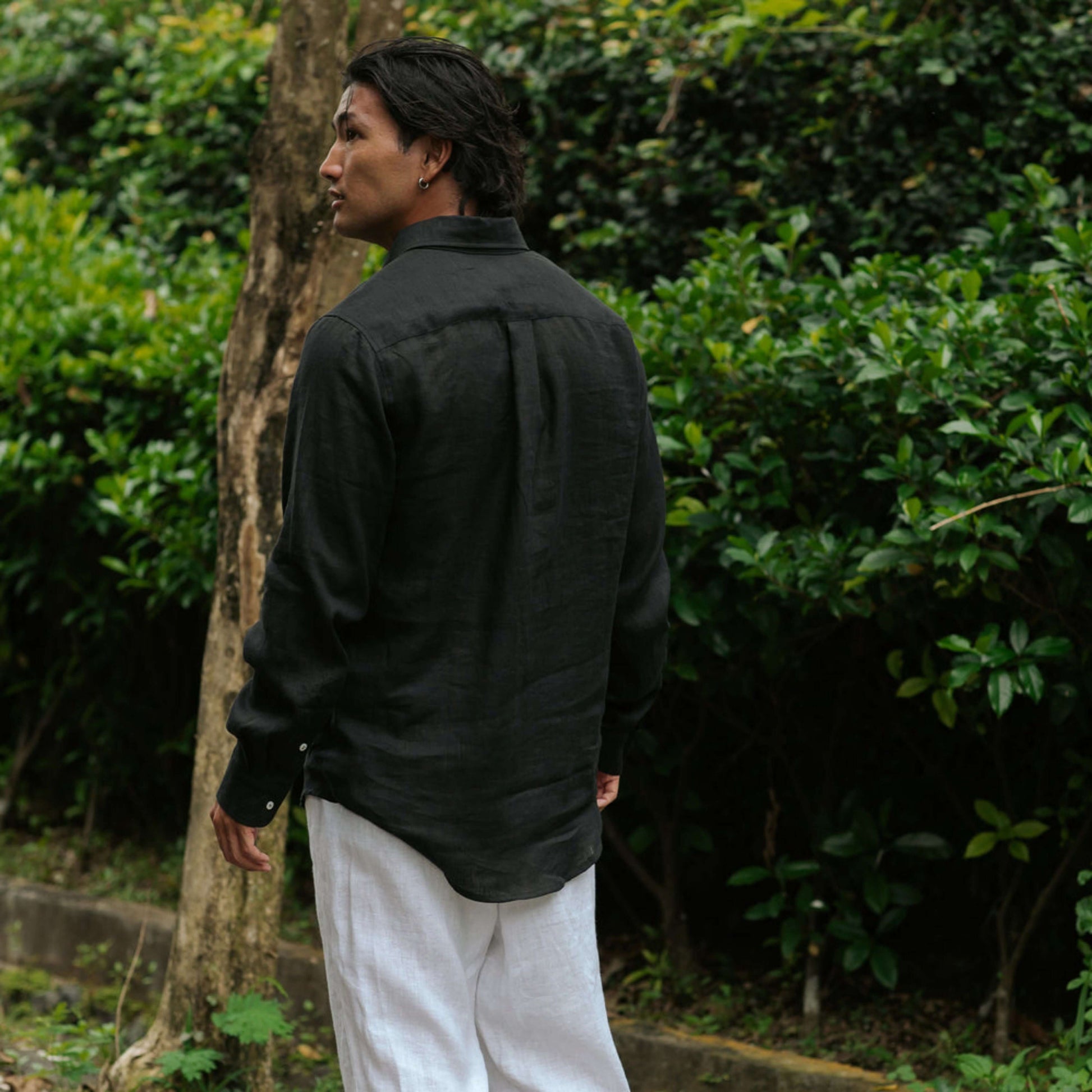 Black Linen Long Sleeve Shirt - Linen Wear