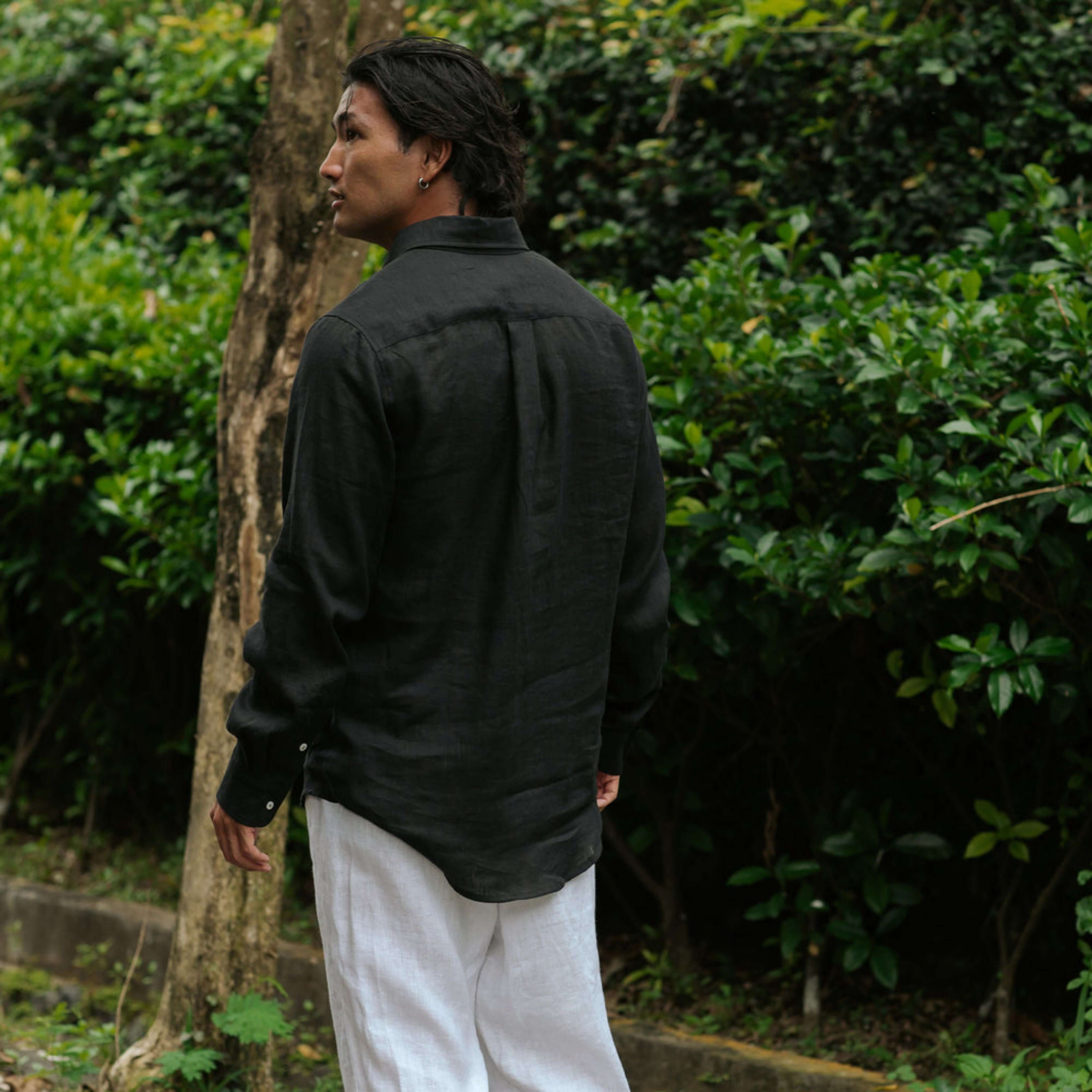 Black Linen Long Sleeve Shirt - Linen Wear