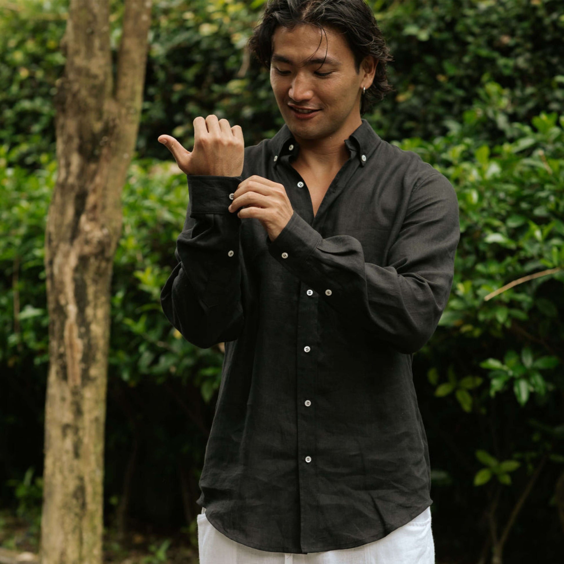 Black Linen Long Sleeve Shirt - Linen Wear