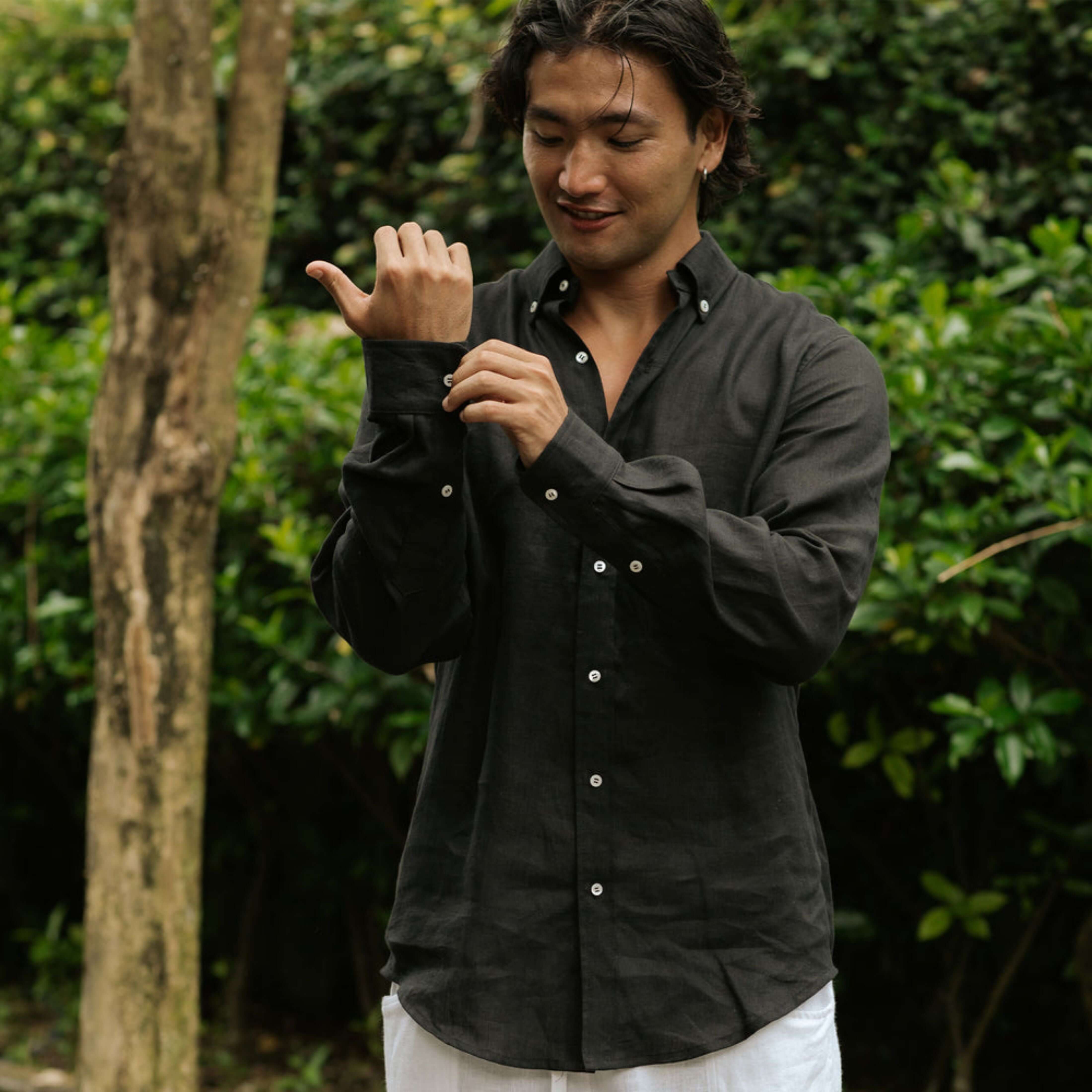 Black Linen Long Sleeve Shirt - Linen Wear