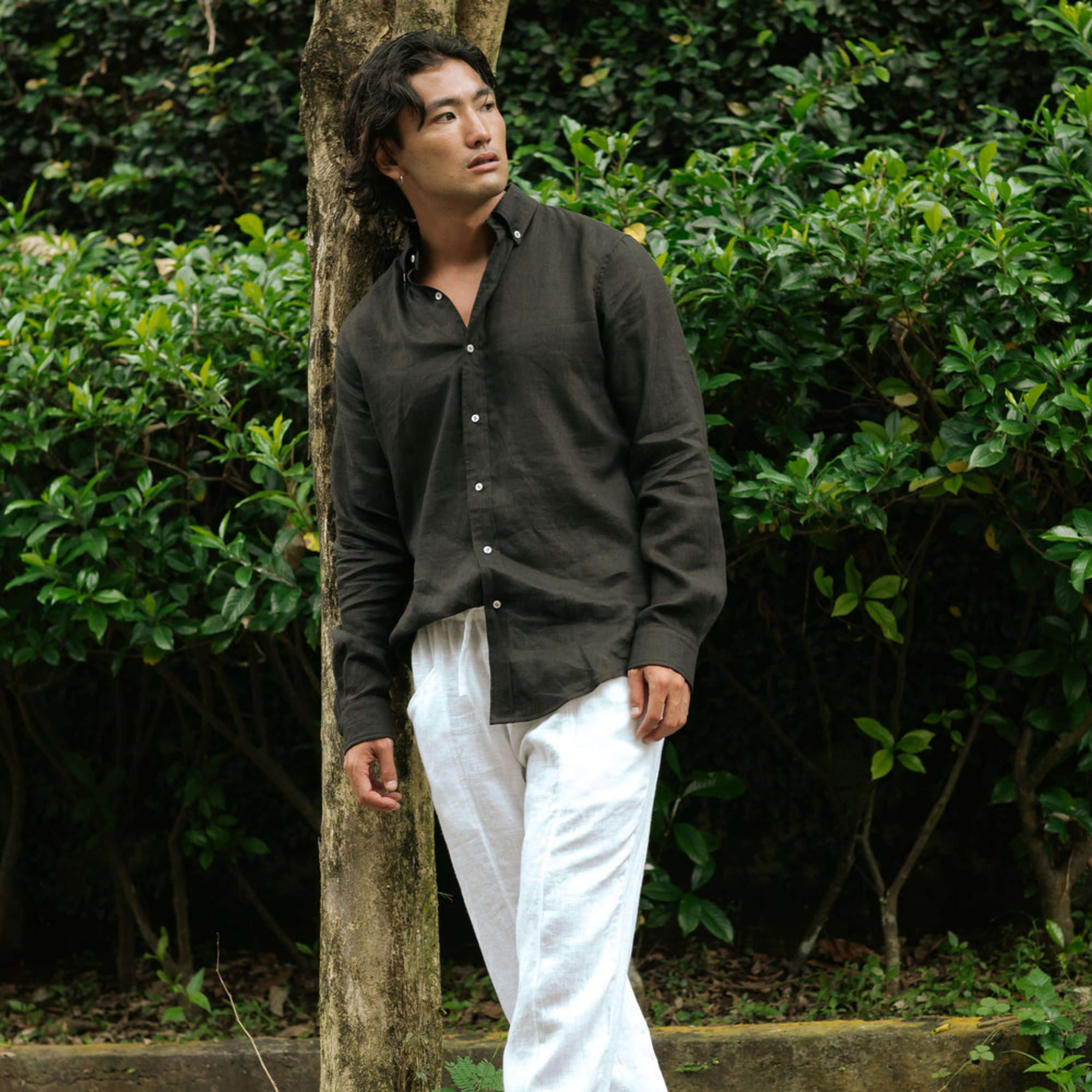 Black Linen Long Sleeve Shirt - Linen Wear