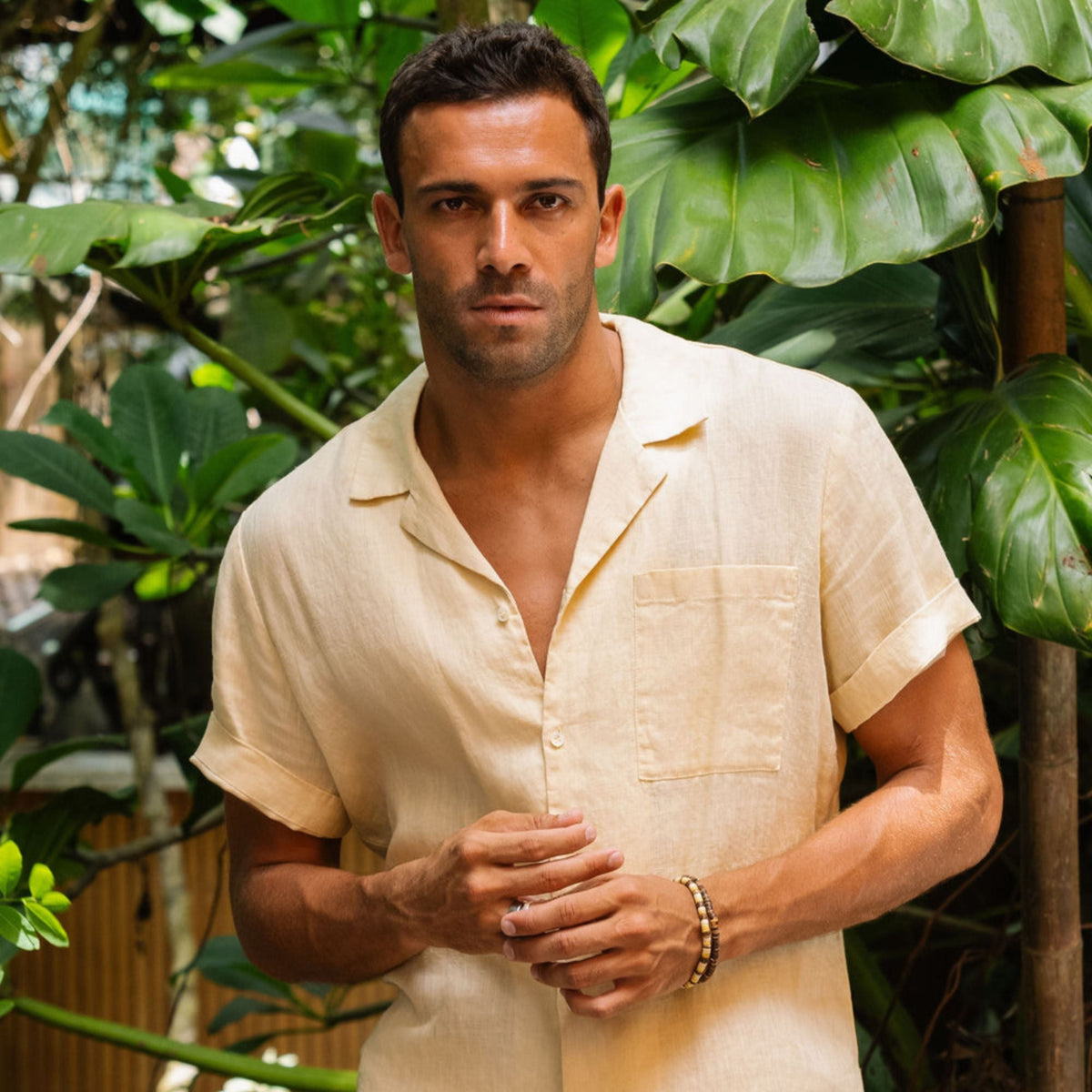 Cream Linen Camp Collar Shirt - Linen Wear