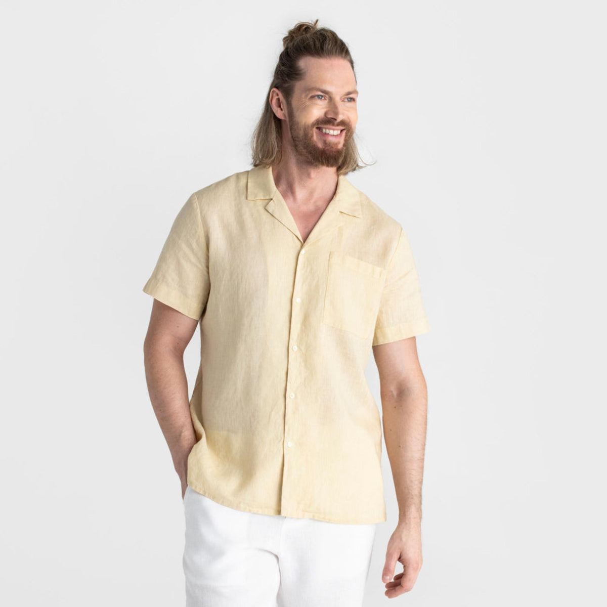 Cream Linen Camp Collar Shirt - Linen Wear