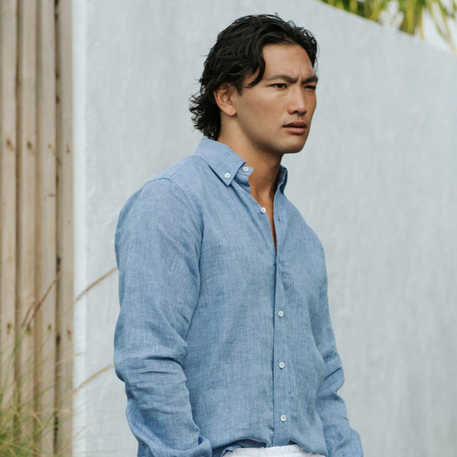 Denim Chambray Cotton Linen Shirt
