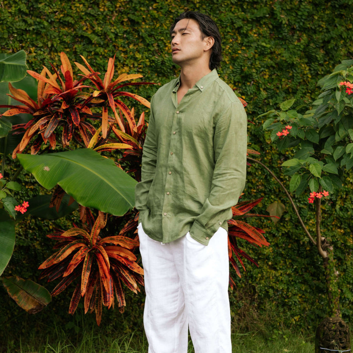 Forest Green Linen Shirt - Linen Wear