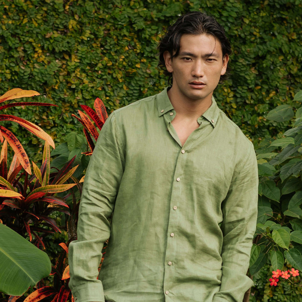 Forest Green Linen Shirt - Linen Wear