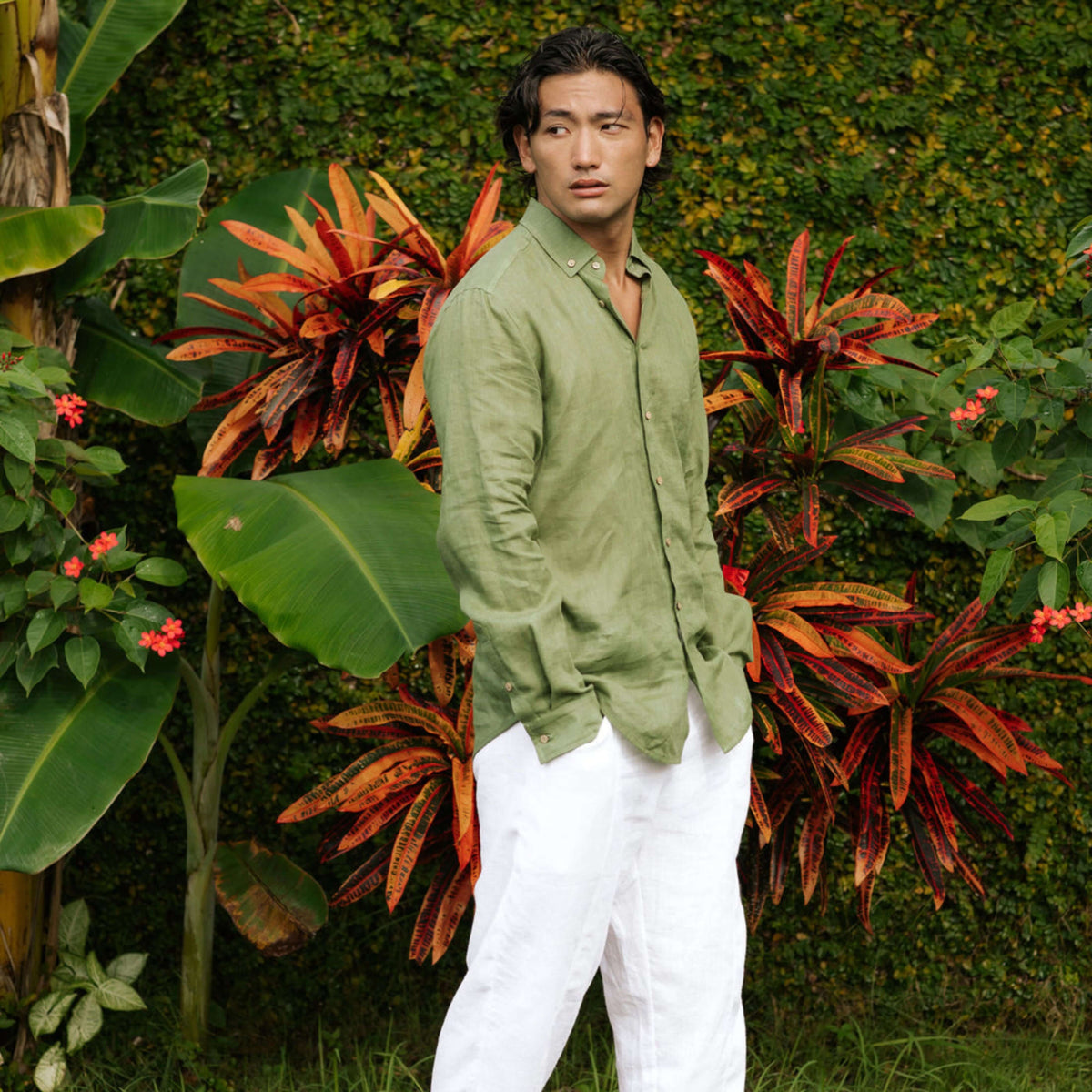 Forest Green Linen Shirt - Linen Wear