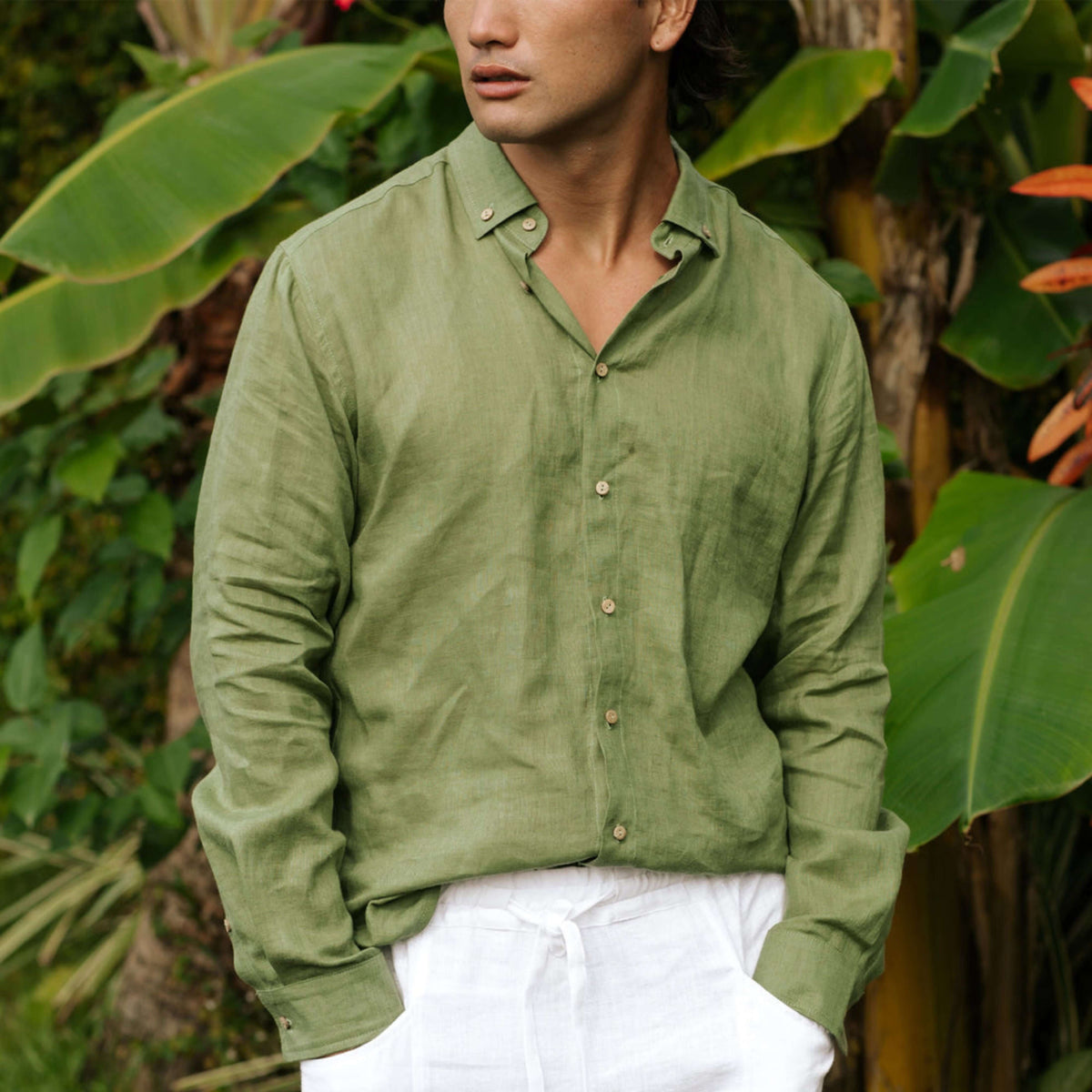 Forest Green Linen Shirt - Linen Wear