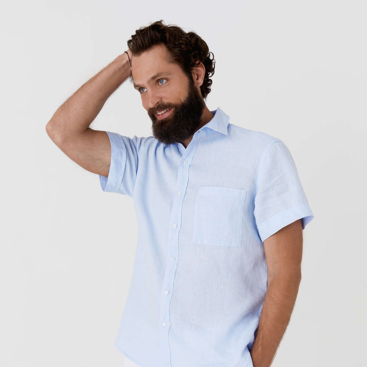 Sky Blue Short Sleeve Linen Shirt - Linen Wear