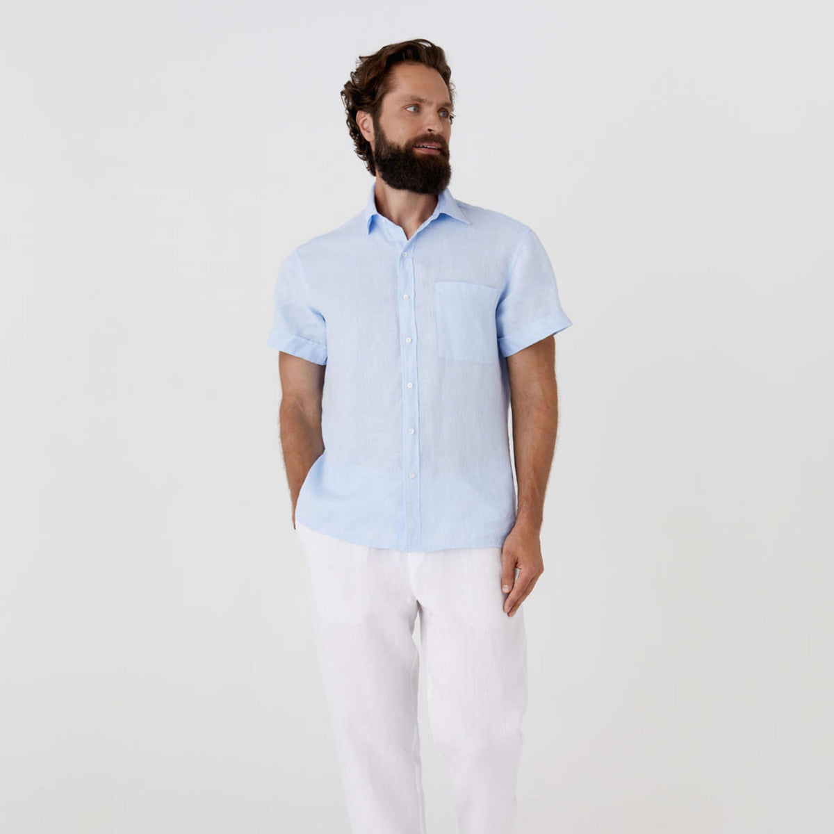 Sky Blue Short Sleeve Linen Shirt - Linen Wear