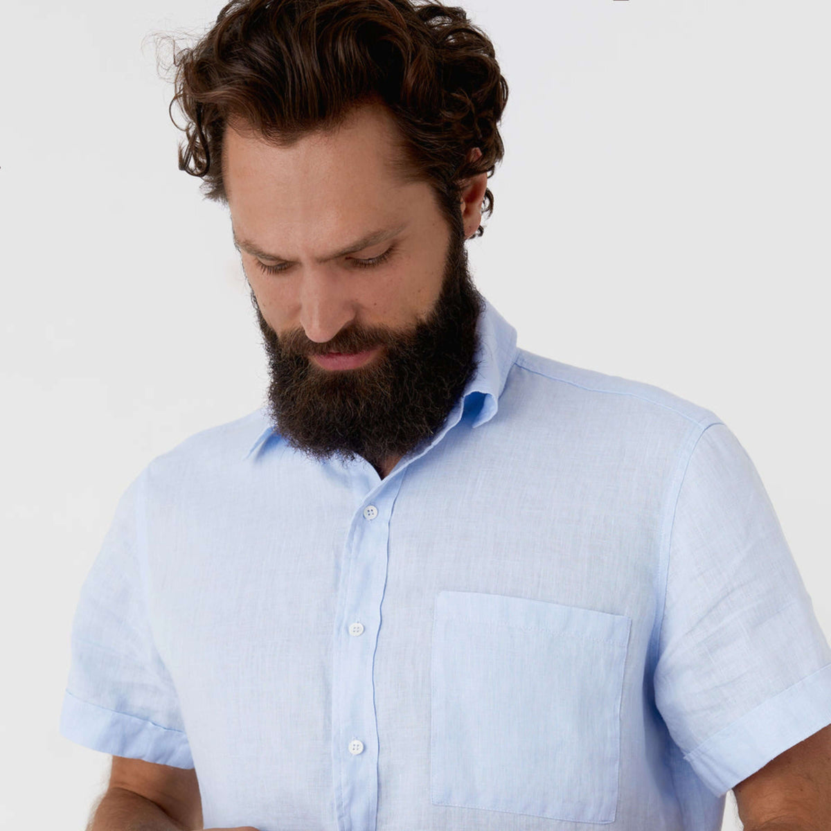 Sky Blue Short Sleeve Linen Shirt - Linen Wear