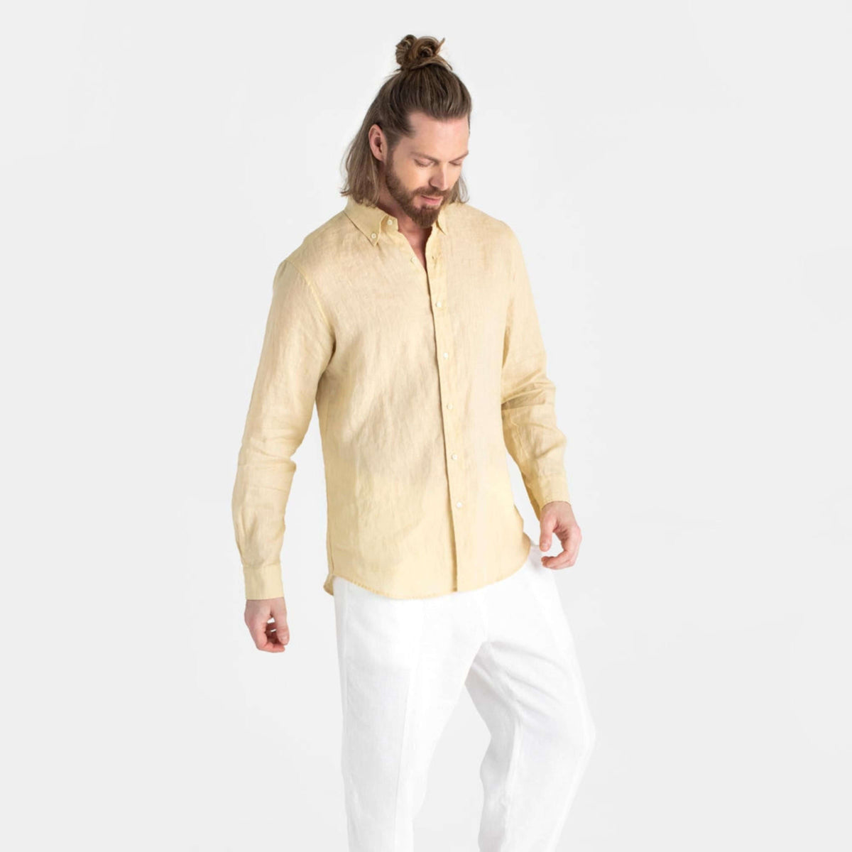 Cream Long Sleeve Linen Shirt - Linen Wear