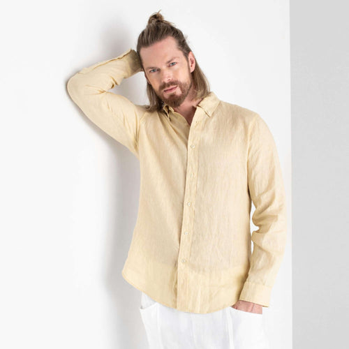 Cream Long Sleeve Linen Shirt - Linen Wear
