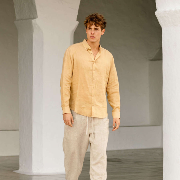 Sandy Beige Long Sleeve Cotton Linen Shirt