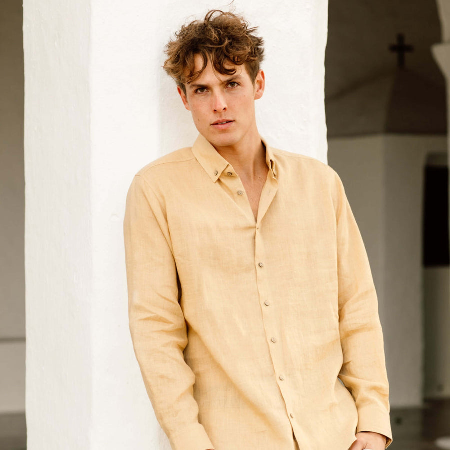 Sandy Beige Long Sleeve Cotton Linen Shirt