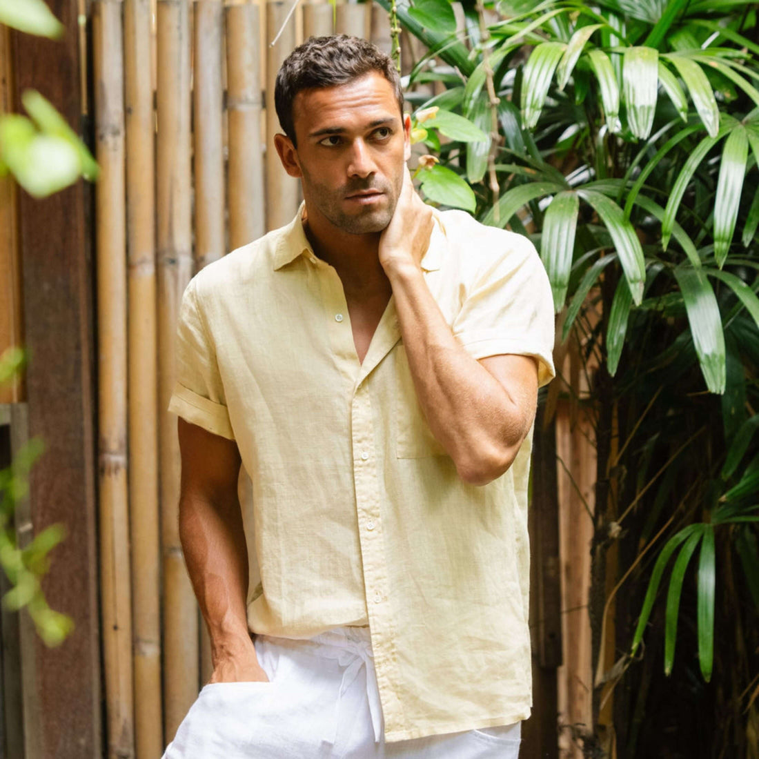 Men’s Cream Short Sleeve Linen Shirt - Linen Wear