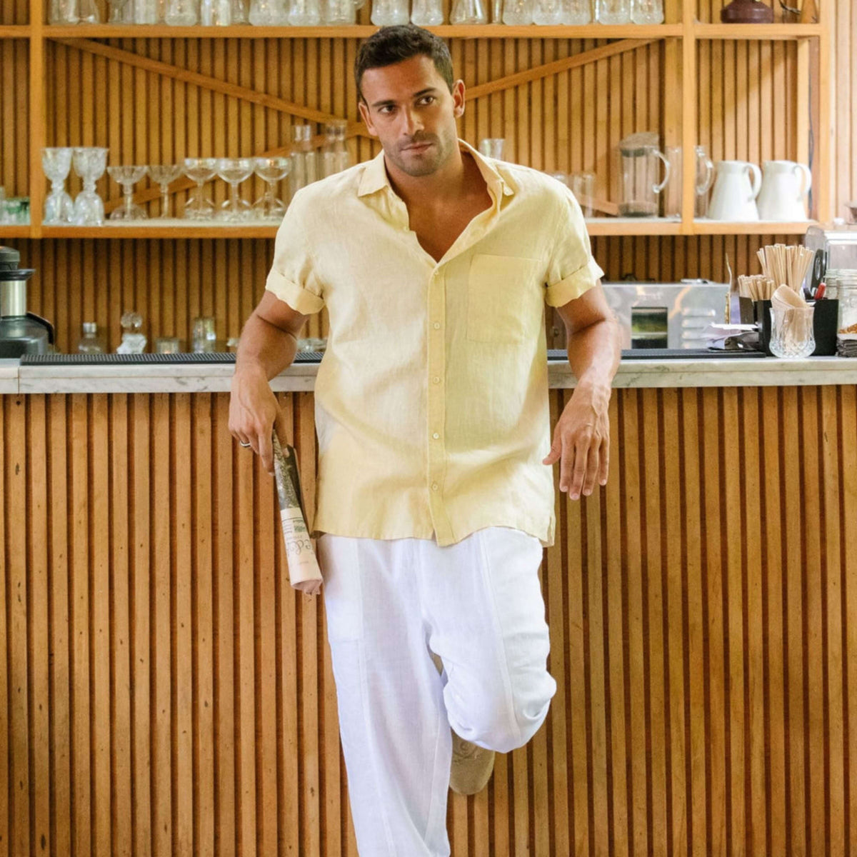 Men’s Cream Short Sleeve Linen Shirt - Linen Wear