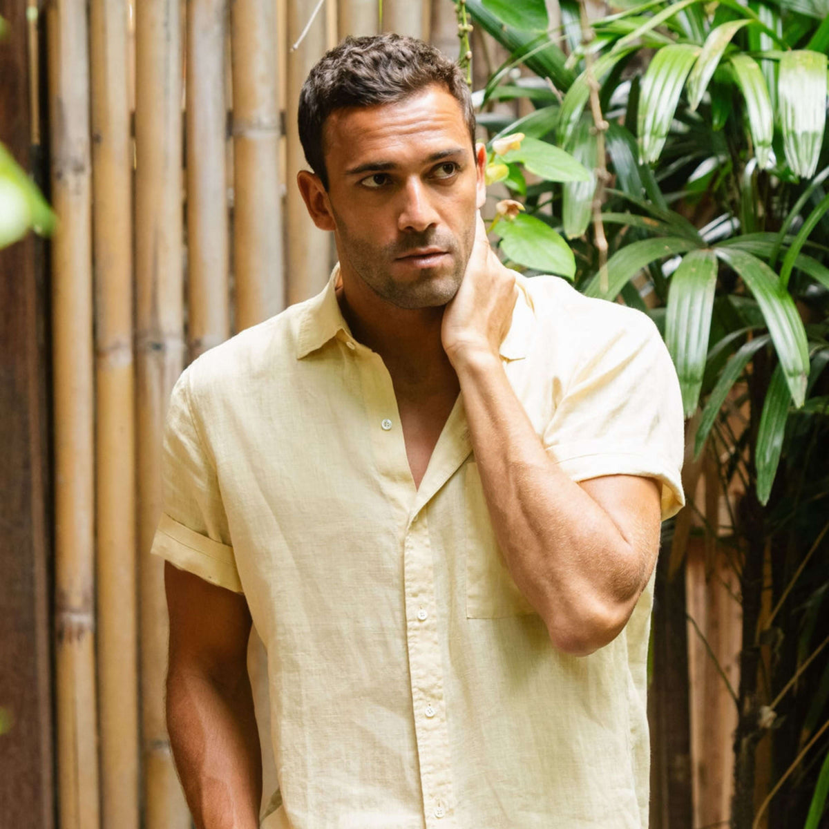 Men’s Cream Short Sleeve Linen Shirt - Linen Wear