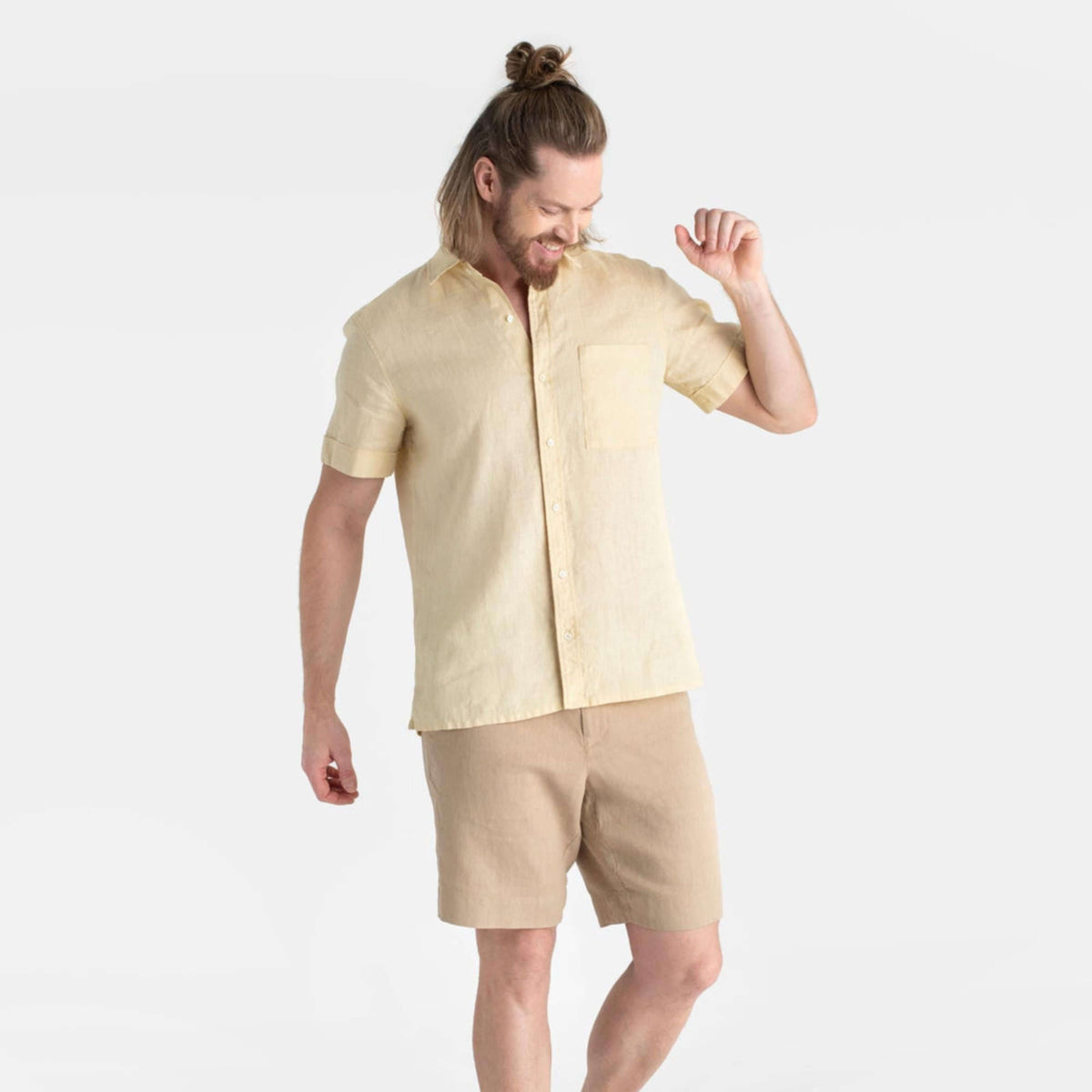 Men’s Cream Short Sleeve Linen Shirt - Linen Wear
