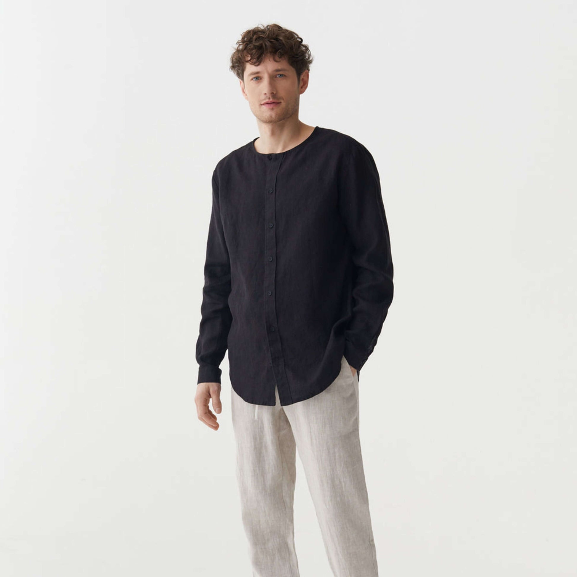 Black Linen Kurta Shirt – Bedarra Style - Linen Wear