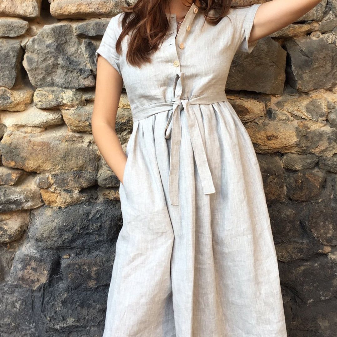 Shirt Dress – Gown with Waist Tie