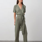 Wrap Jumpsuit – V-Neck in Sage Green